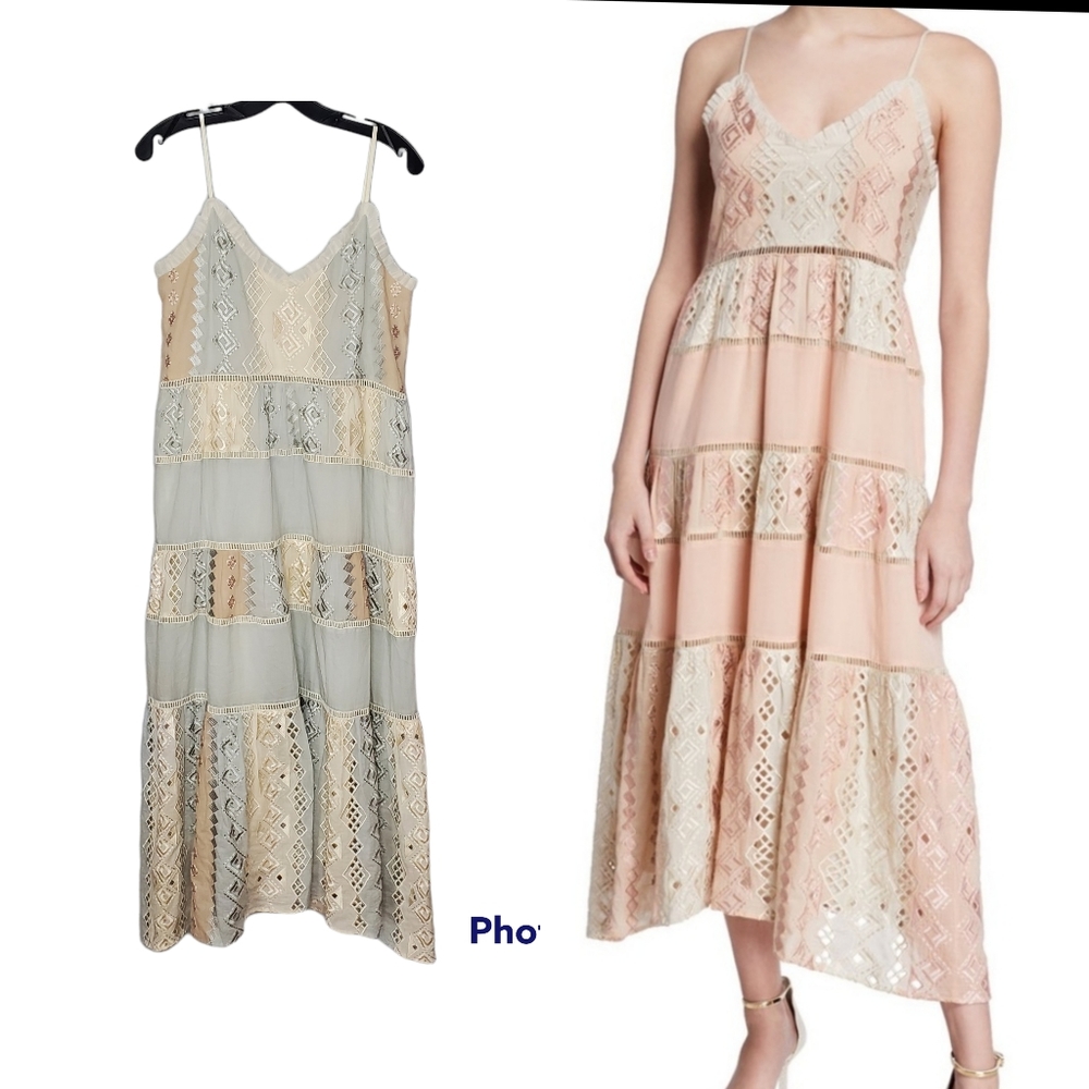 Love Sam Midi Sundress Small Patchwork Lace Embroidered Cottagecore Boho Pastel